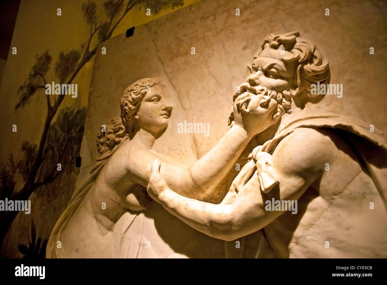 Neapel, Italien, eine Nymphe nimmt einen Satyr Aufgabe im nationalen archäologischen Museum. Herculaneum, ca. 1. Jahrhundert n. Chr. Stockfoto