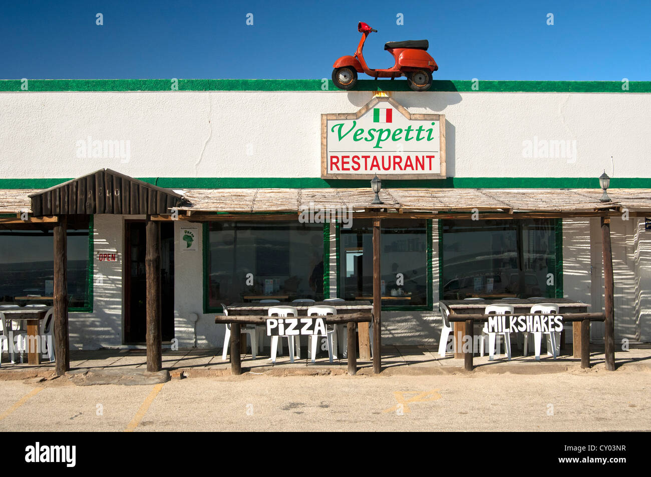 Vespetti, Italienisches Restaurant in Port Nolloth, Provinz Northern Cape, Südafrika, Afrika Stockfoto