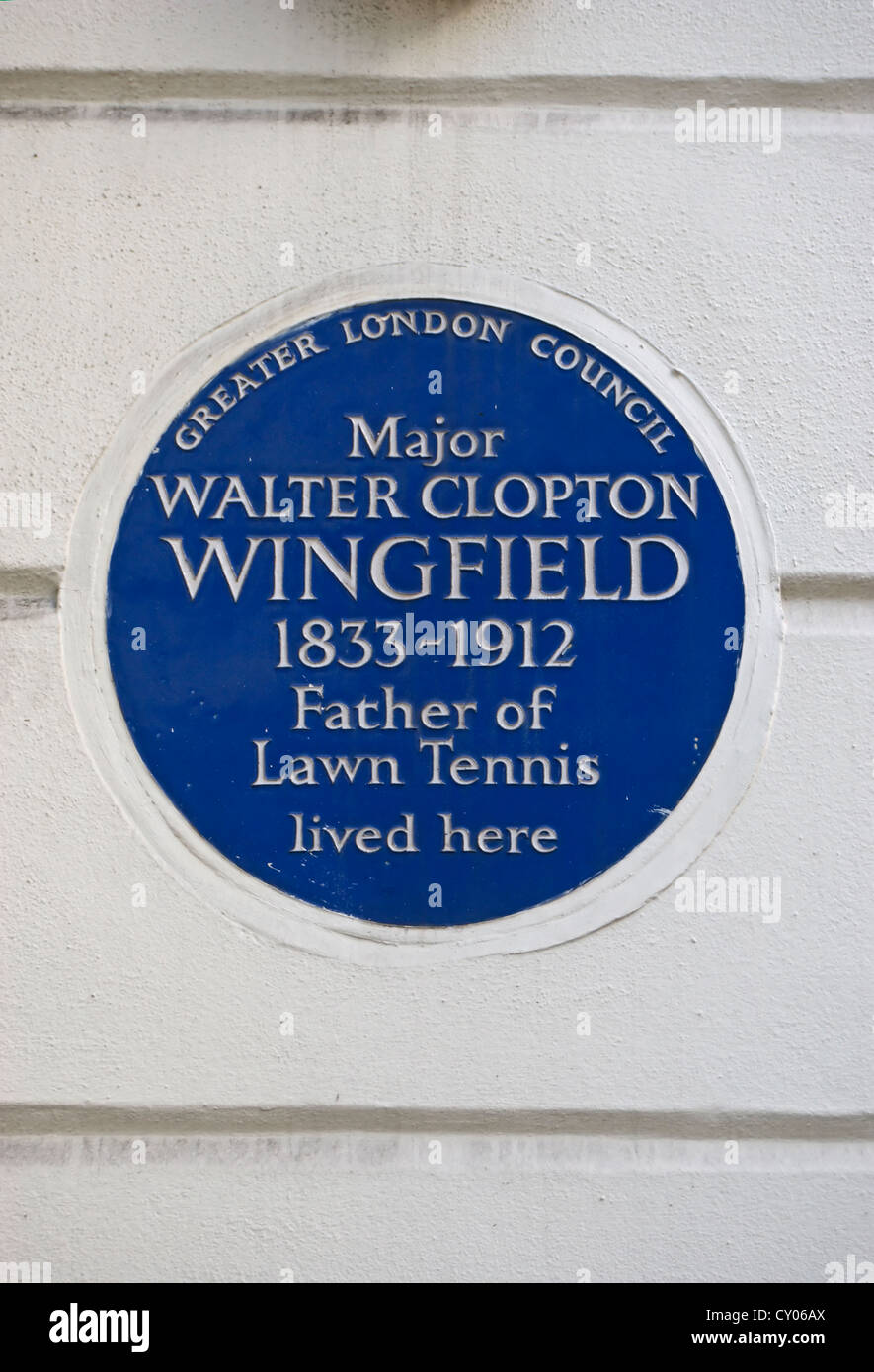 blaue Plakette markiert ein Haus von Rasentennis Gründer großen Walter Clopton Wingfield, Pimlico, London, england Stockfoto