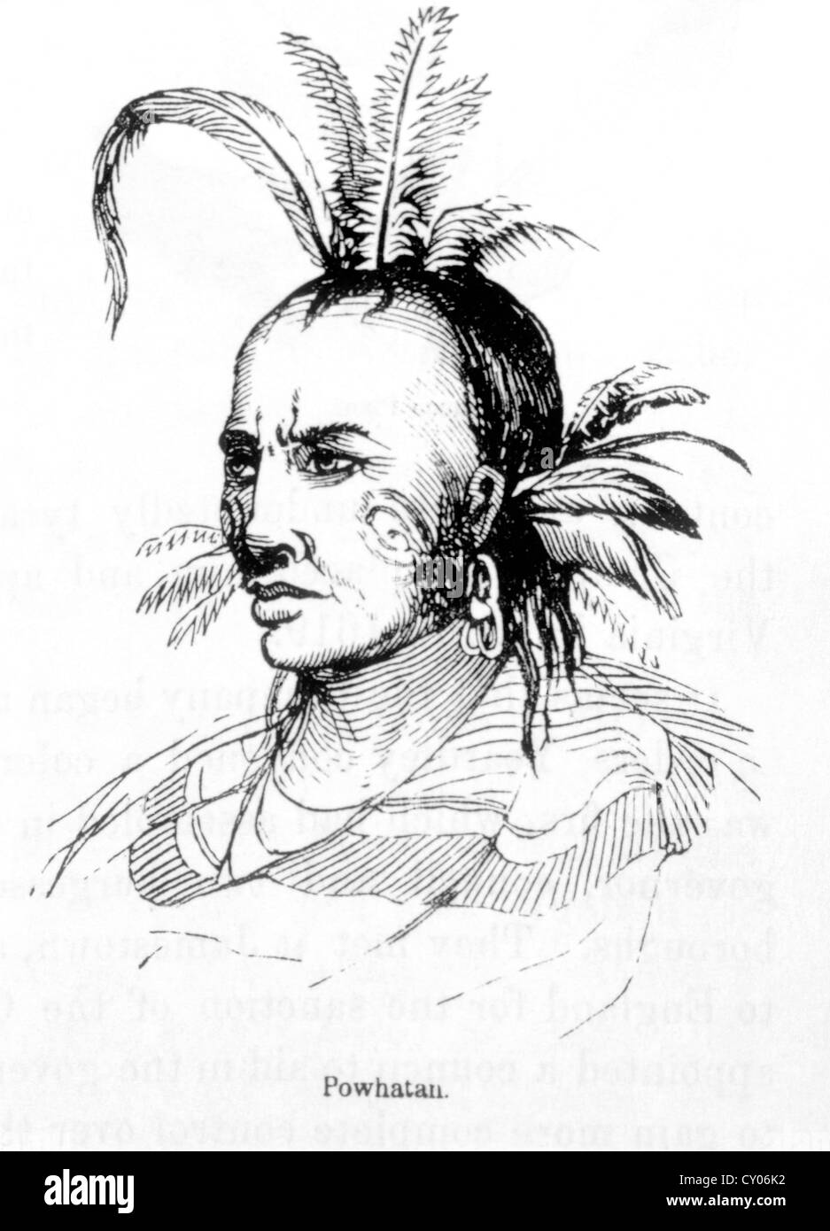 Powhatan, Vater von Pocahontas, Gravur Stockfoto