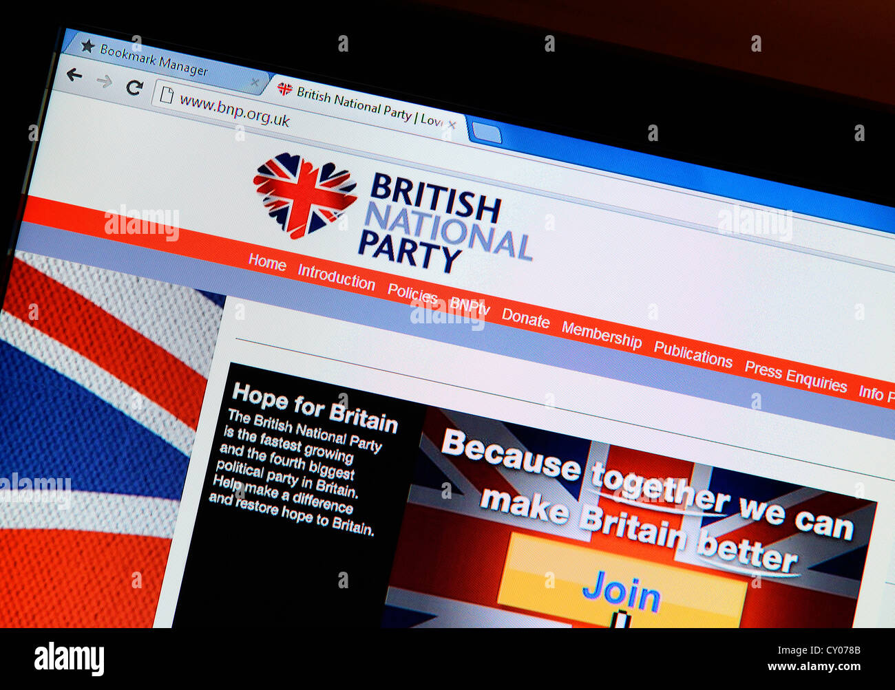 Der British National Party-Website Stockfoto