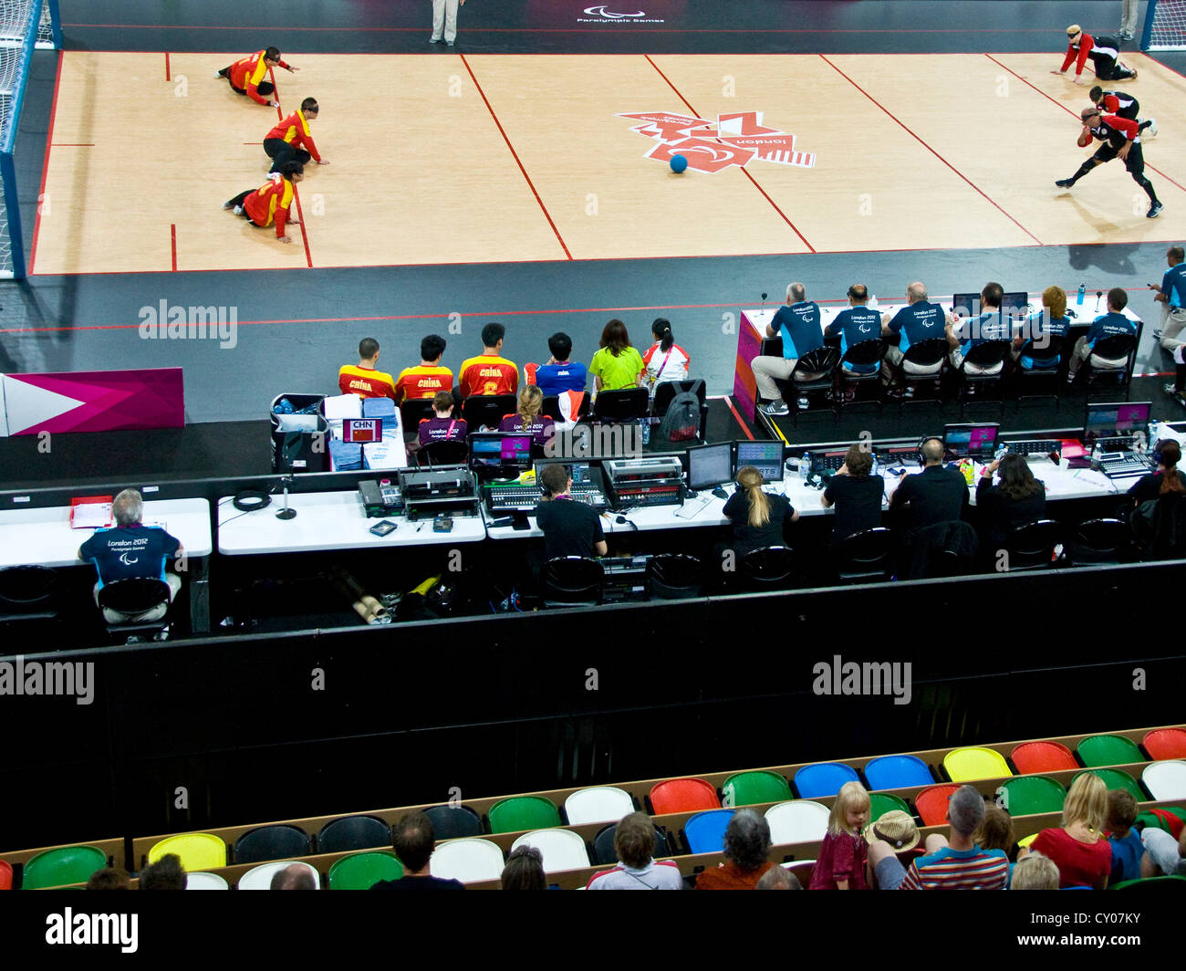 Ziel ball Match zwischen Chinesischen und kanadische Männer in Kupfer an der Paralympischen Spiele 2012 in London England Europa Stockfoto