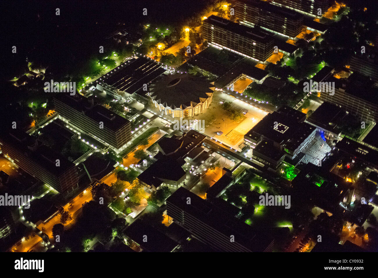 Luftaufnahme, RUB Ruhr-Universität, Extraschicht 2012, jährliche Kulturveranstaltung, Bochum, Ruhrgebiet, Nordrhein-Westfalen Stockfoto