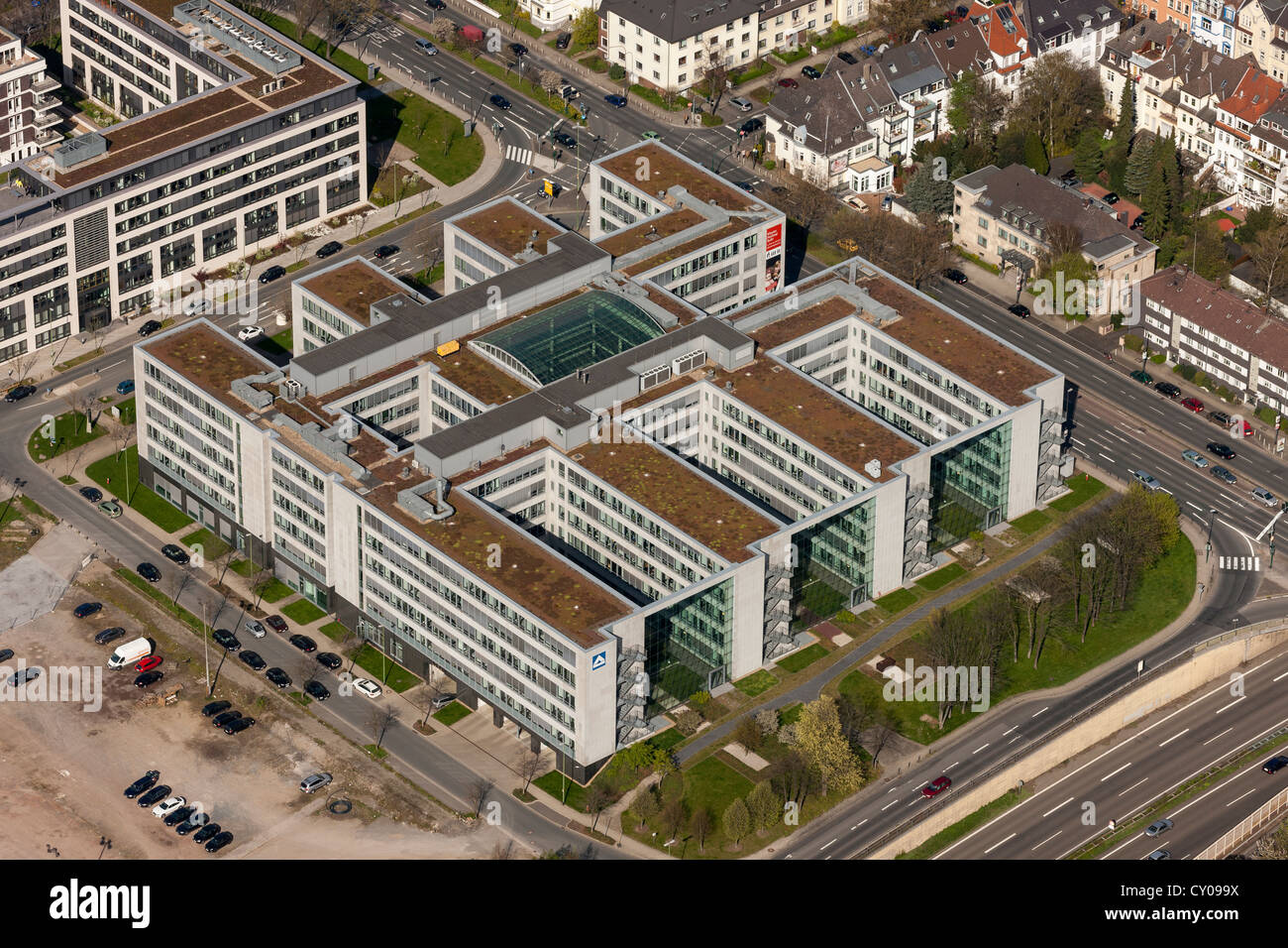 Antenne zu sehen, Hochtief Headquarters, Essen, Ruhrgebiet, Nordrhein-Westfalen Stockfoto