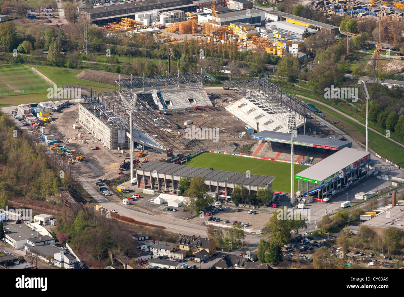Luftbild, Rot-Weiss Essen Stadion, Georg-Melches Stadion, Bau des Stadions, Essen, Ruhrgebiet Stockfoto