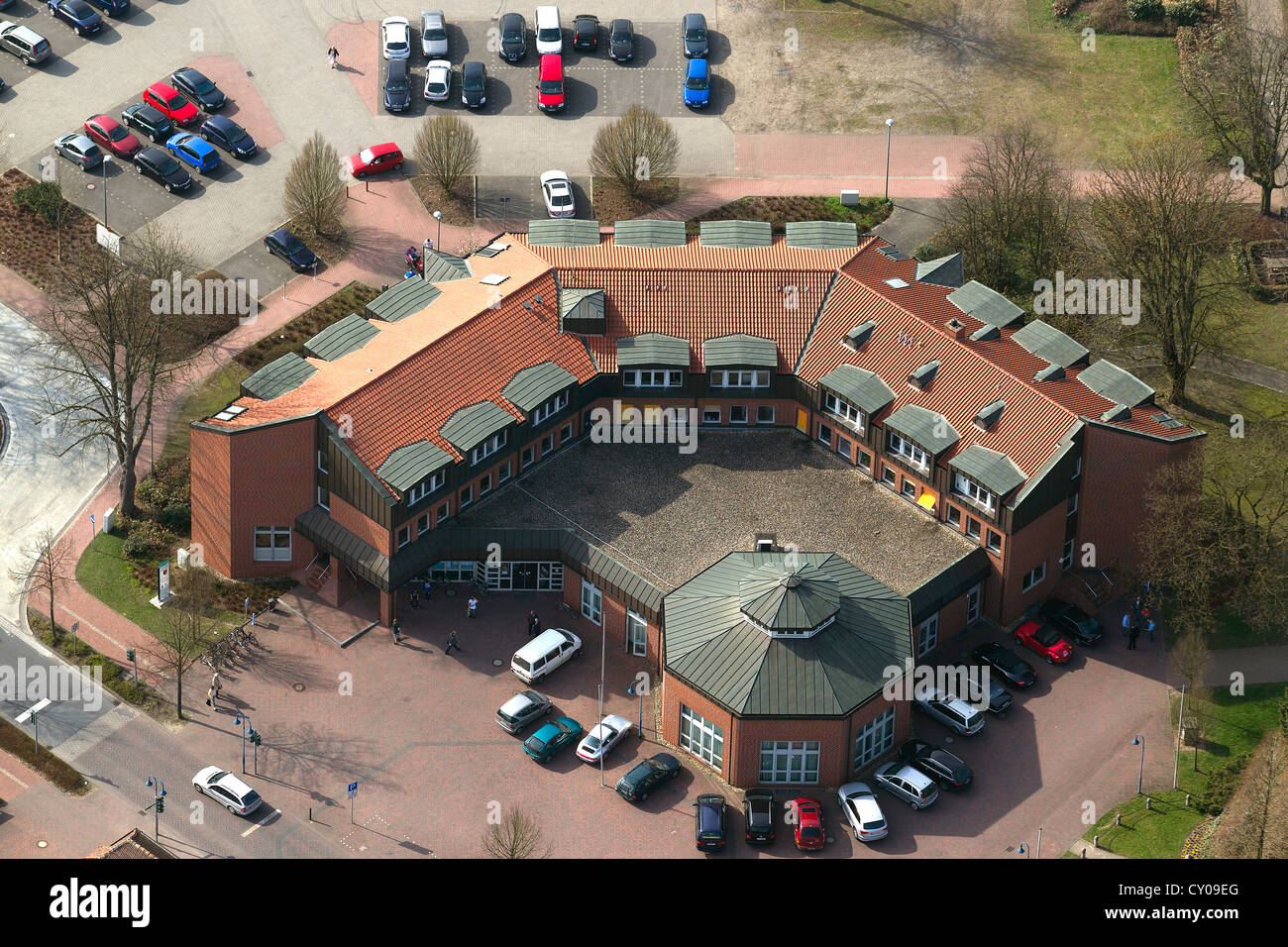 Luftaufnahme, Rathaus, Schermbeck, Münsterland, Nordrhein-Westfalen Stockfoto
