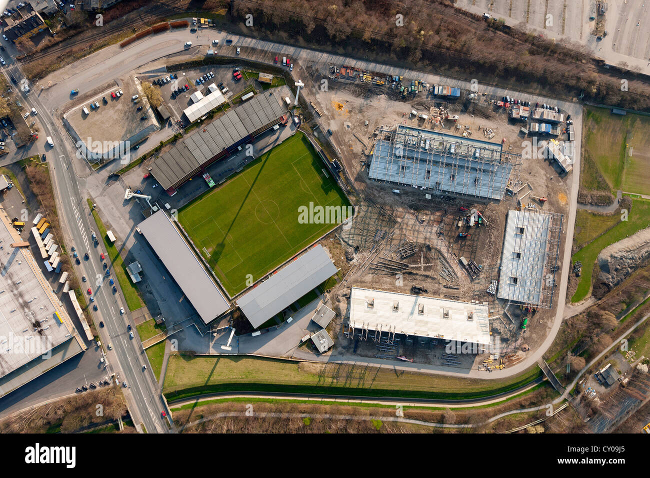 Antenne zu sehen, RWE-Stadion, Essen, Ruhrgebiet, Nordrhein-Westfalen Stockfoto