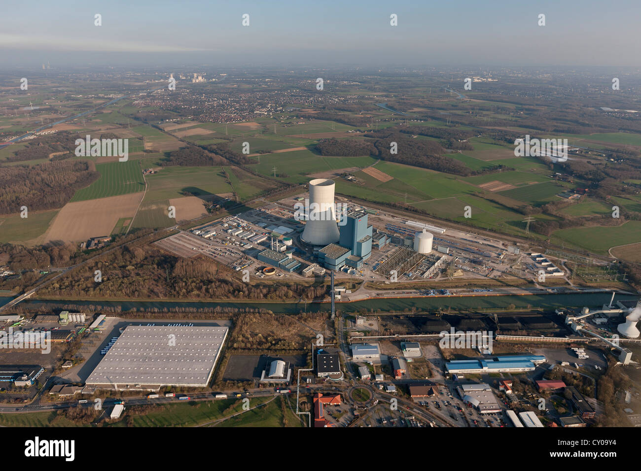 Antenne zu sehen, EON Datteln 4, Kohle macht Pflanze, Datteln, Ruhrgebiet, Nordrhein-Westfalen Stockfoto