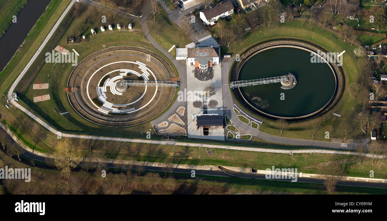 Luftbild, ehemaliger Emscher-Klärwerk, BernePark, Bottrop, Ruhrgebiet, Nordrhein-Westfalen Stockfoto