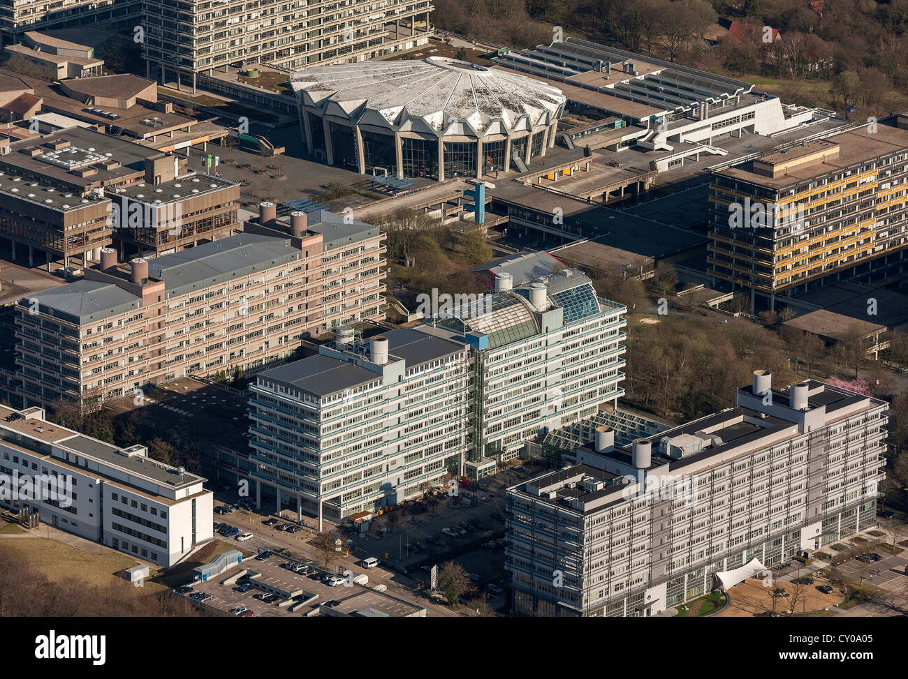 Luftaufnahme, Technologiezentrum Ruhr, Ruhr-Universität, MB-Gebäude, Bochum, Ruhrgebiet, Nordrhein-Westfalen Stockfoto