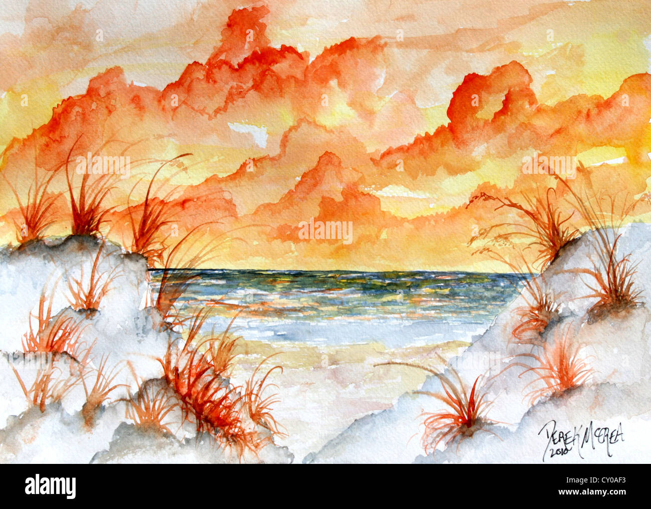 Strand Dünen Aquarellmalerei Stockfoto