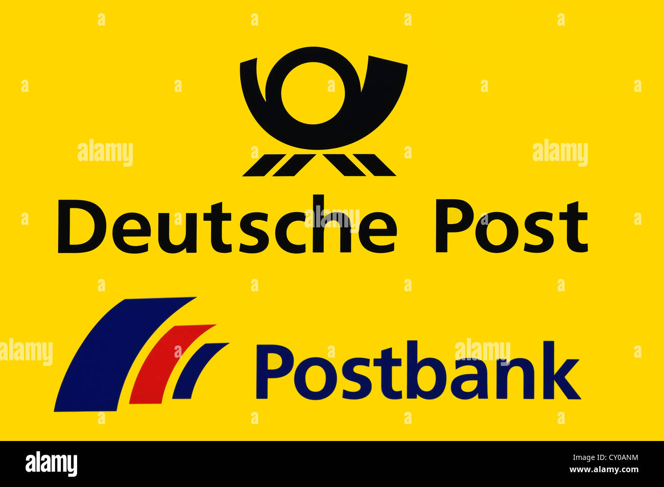 Mit Logos, Deutsche Post und Postbank unterzeichnen Stockfoto