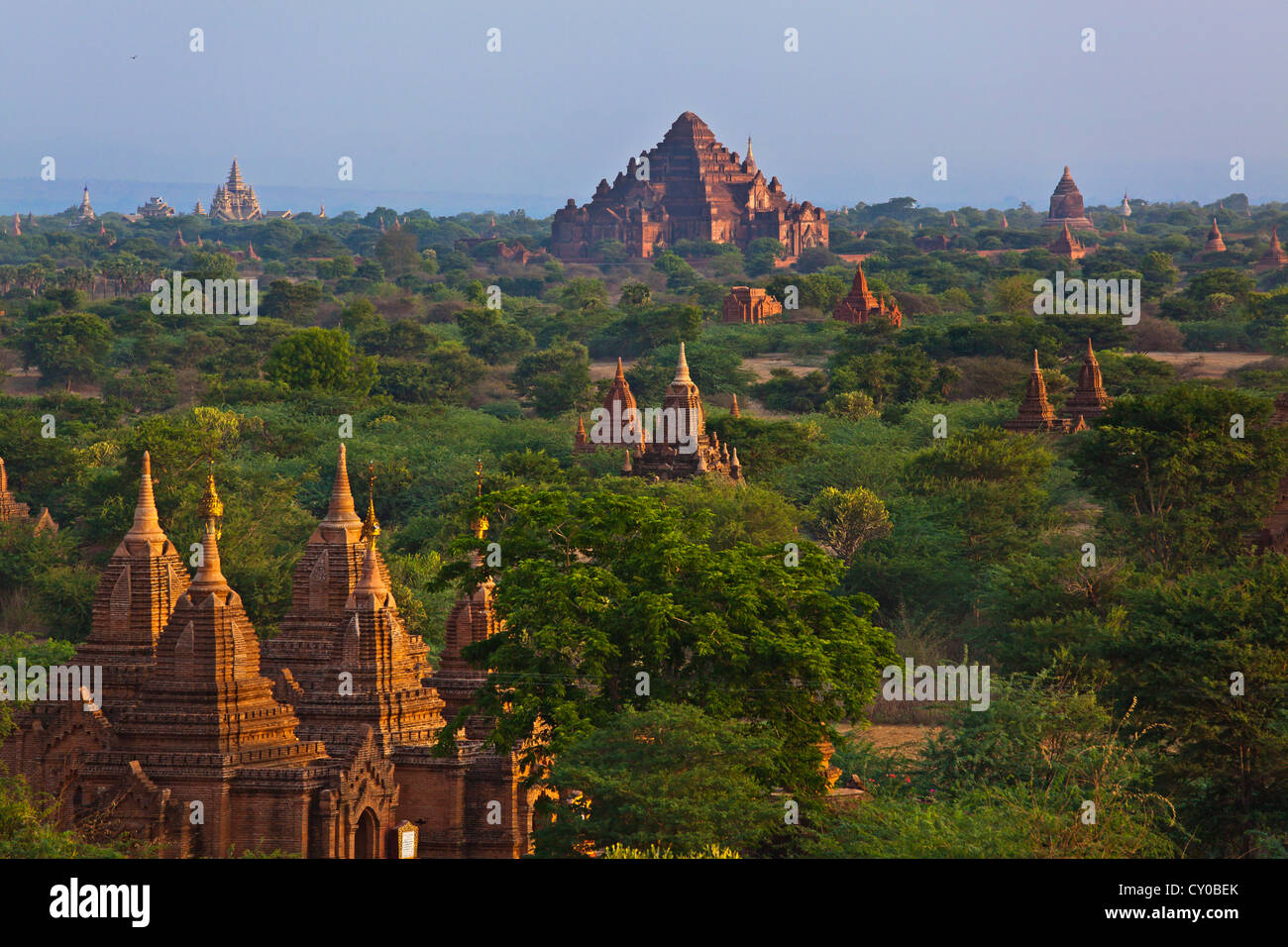 Blick auf die THAMUTI und DHAMMAYANGYI Tempel von der DHAMMAYAZIKA-Pagode - BAGAN, MYANMAR Stockfoto