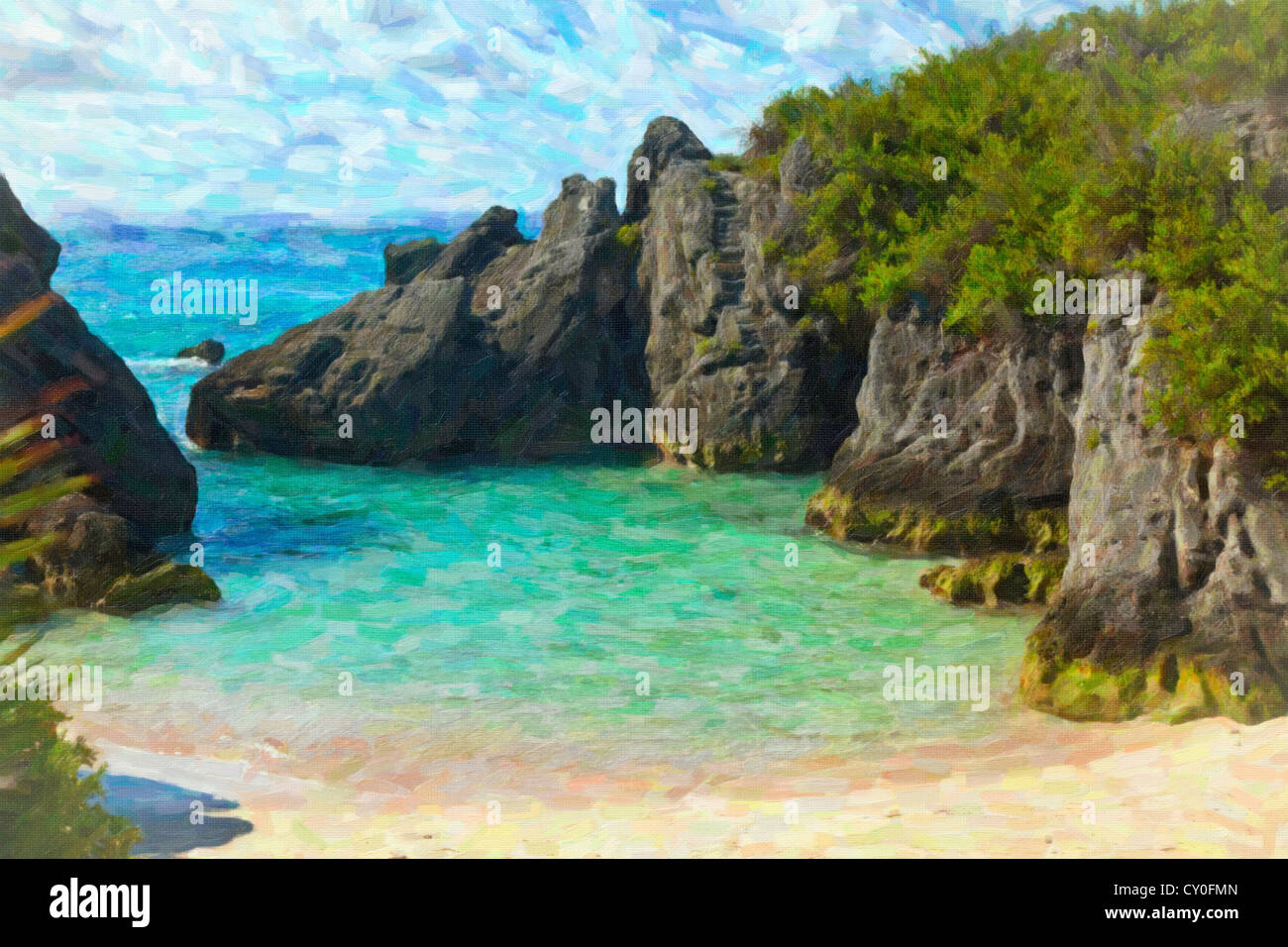 Die schönen einsamen romantischen Jobson Cove Beach auf der Südseite von Bermuda. Stockfoto