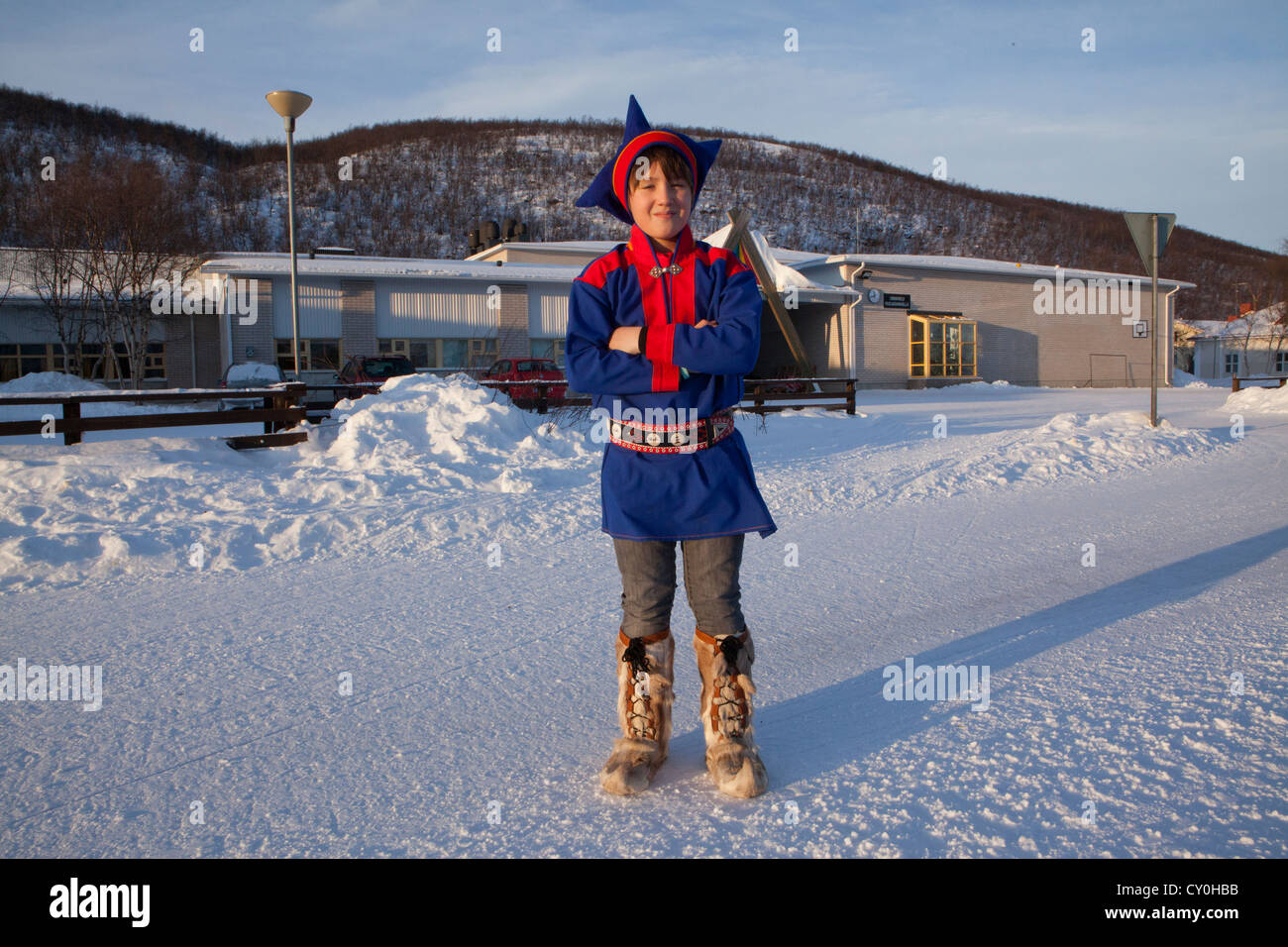 Sami-Kind in der Schule im Norden Finnlands Stockfoto