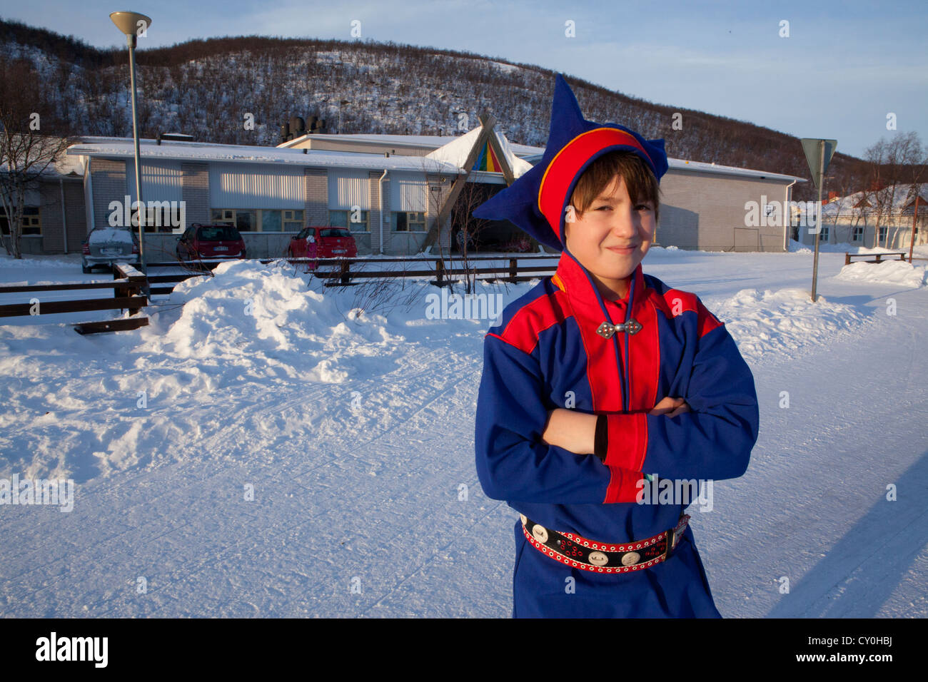 Sami-Kind in der Schule im Norden Finnlands Stockfoto