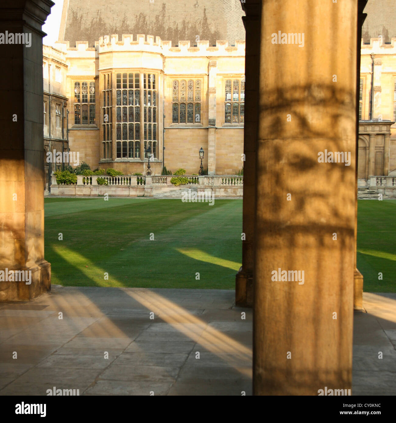 Trinity College, Trinity College Hall und Nevil Gericht, Blick vom Wren Library, Cambridge, Vereinigtes Königreich Stockfoto