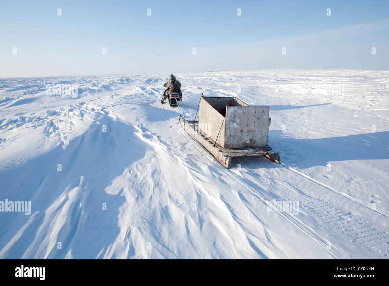 Schnee-Scooter am Nordpol Stockfoto