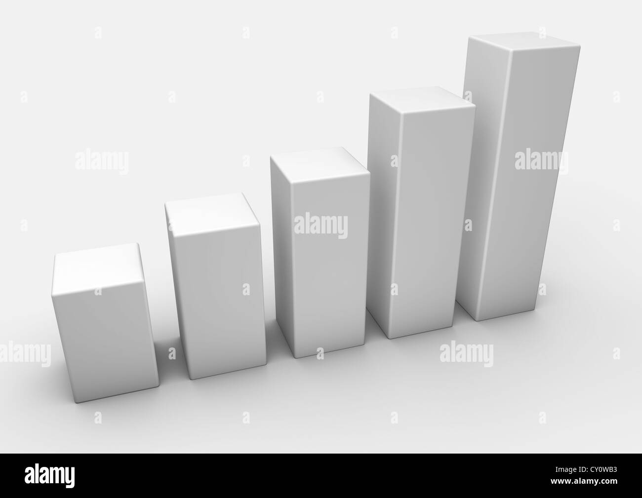 3D-Render eines aufsteigenden weißen Balken auf weissem Hintergrund - Konzept Bild Stockfoto