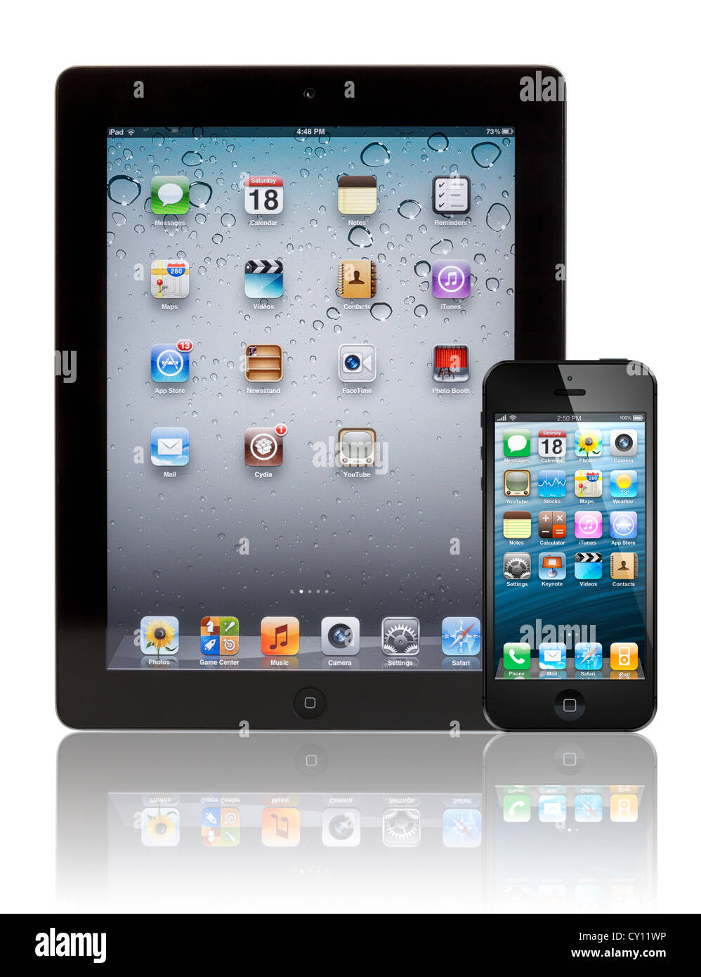 Neue Apple iPad 3 und iPhone 5 zeigen Homepage. Stockfoto