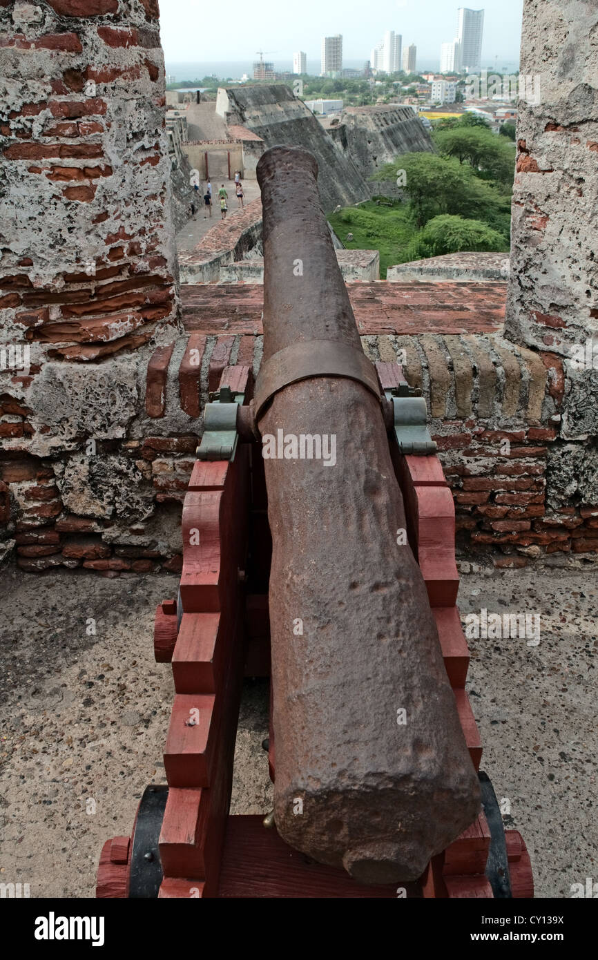 Cannon, Castillo San Felipe de Barajas, Festung, UNESCO-Weltkulturerbe, Cartagena de Indias, Kolumbien Stockfoto