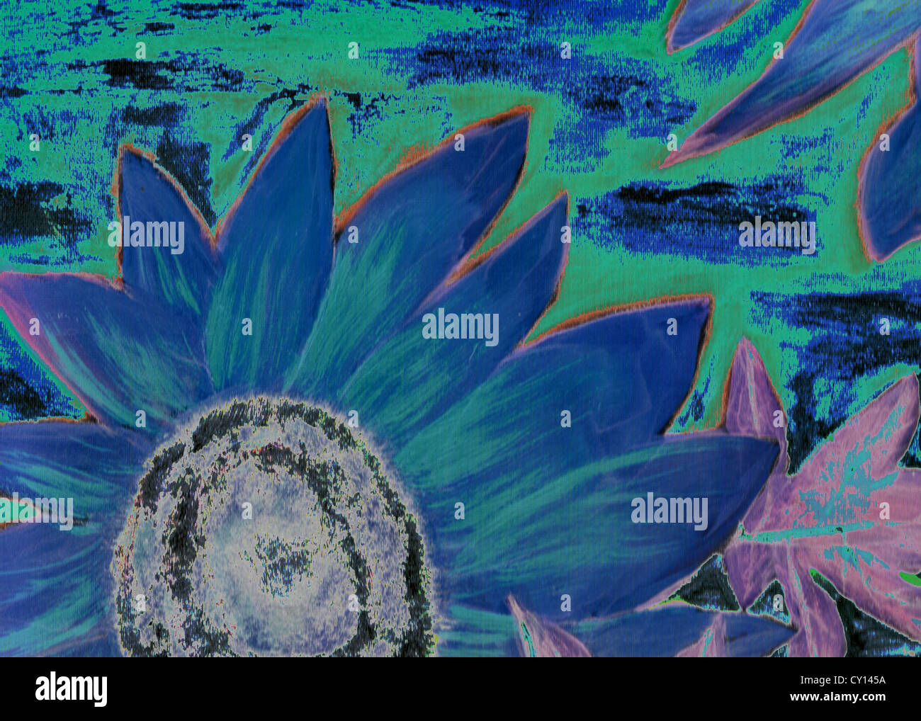 blauen Sonnenblumen Gemälde Stockfoto