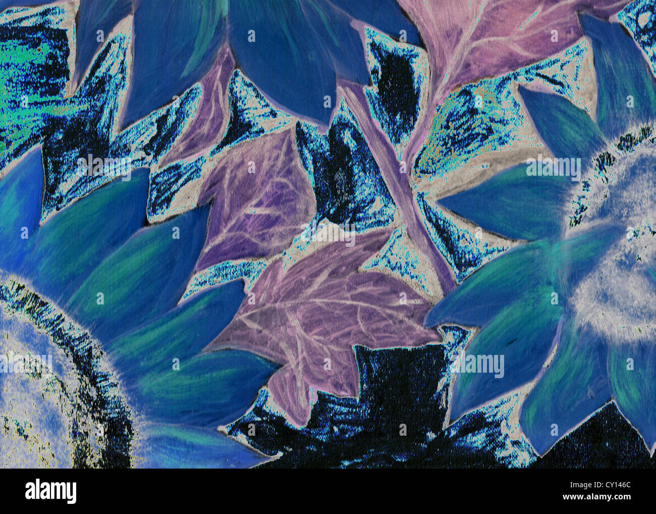 blauen Sonnenblumen Gemälde Stockfoto