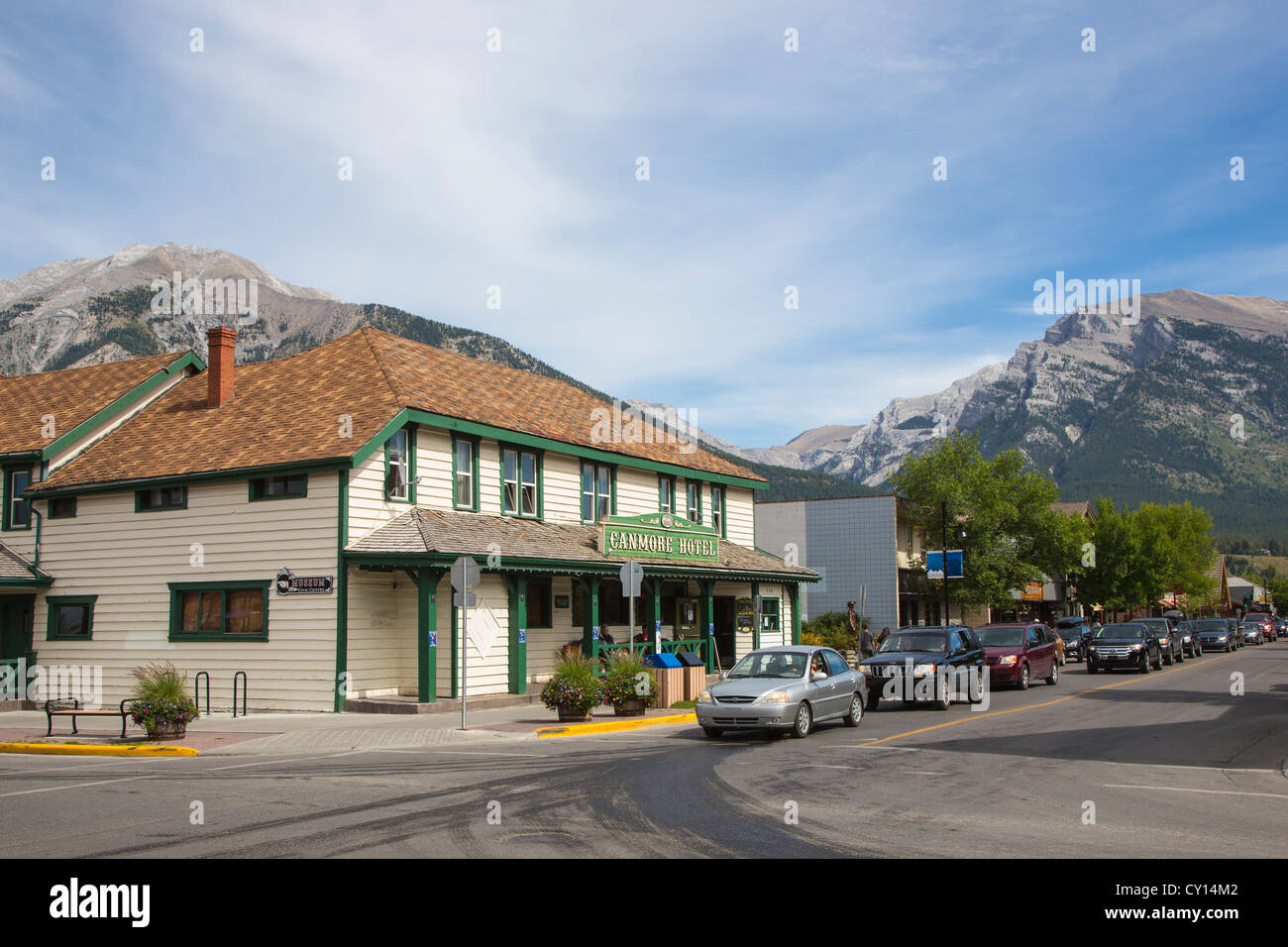 Historische Innenstadt von Canmore in den kanadischen Rocky Mountains in Alberta, Kanada Stockfoto