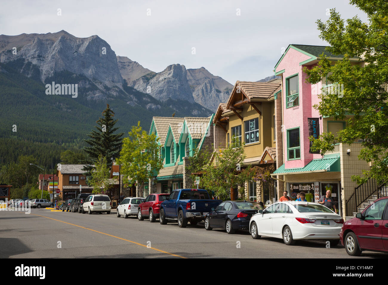 Historische Innenstadt von Canmore in den kanadischen Rocky Mountains in Alberta, Kanada Stockfoto