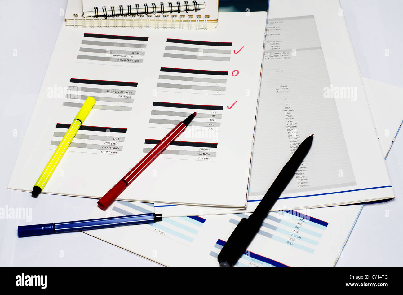 Diagramm und Stift auf einem Tisch von betriebswirtschaftlichen Hintergrund Stockfoto