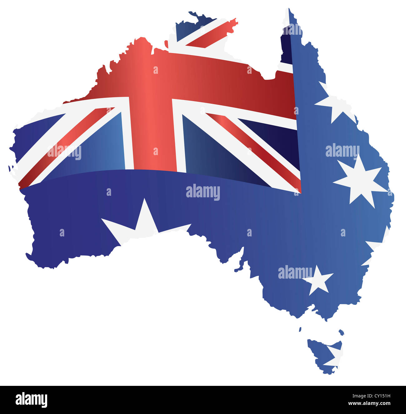 Australien-New South Wales Flagge im Landkarte Silhouette isoliert auf weißem Hintergrund Illustration Stockfoto