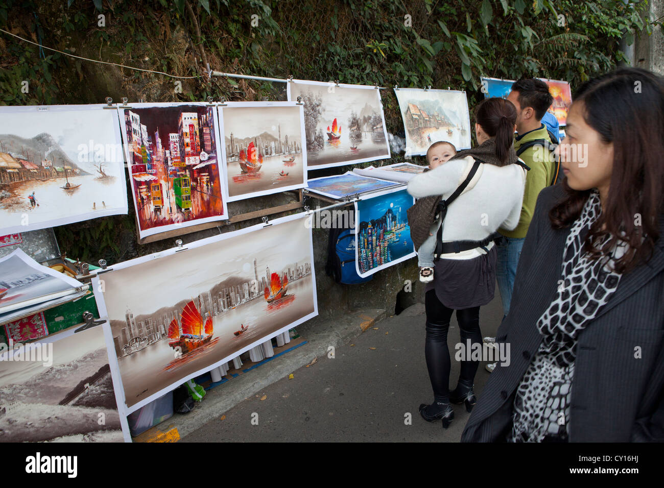 Touristen auf dem Gipfel in hongkong Stockfoto