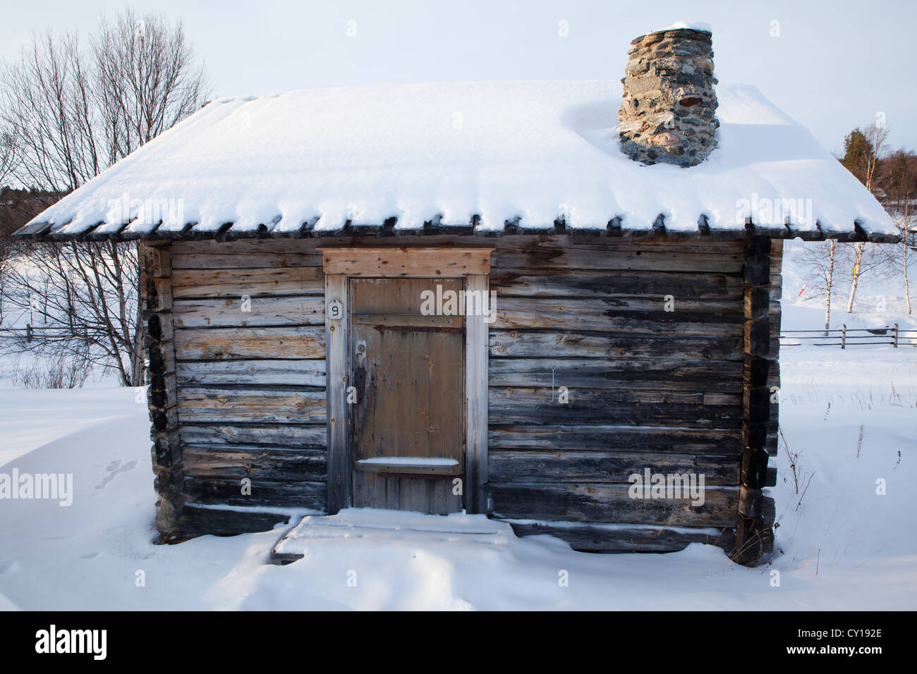 Blockhaus in Finnland Stockfoto