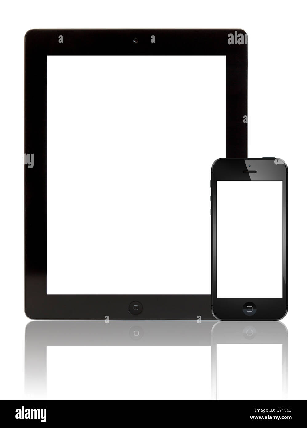 iPad und iPhone 5 mit leerer Bildschirm Stockfoto