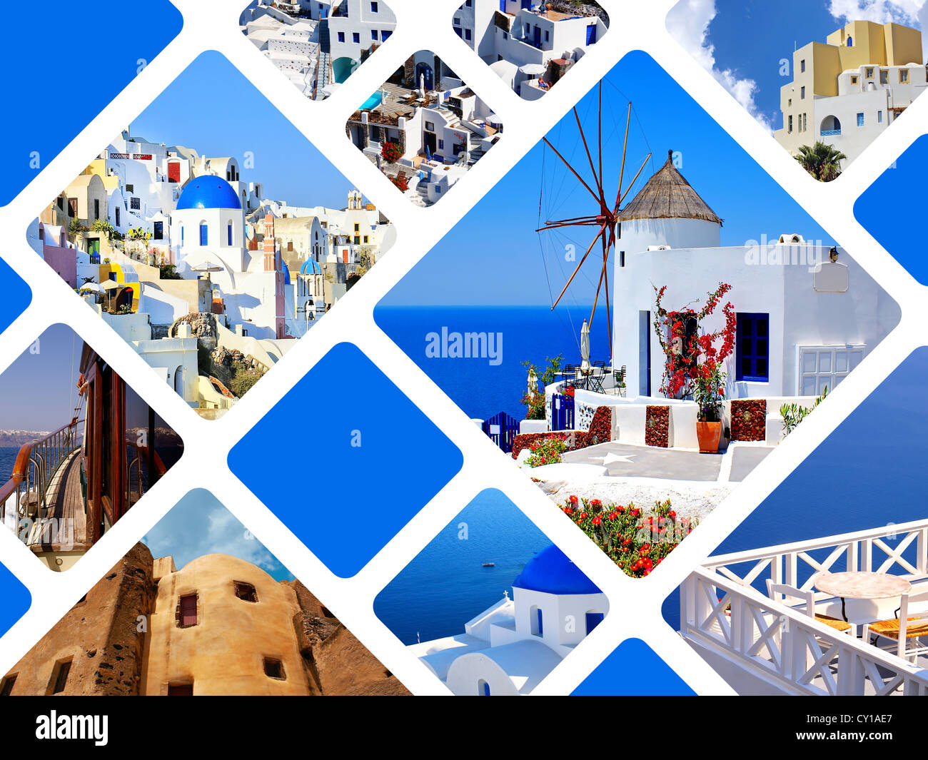 Collage aus Fotos Sommer auf Santorin, Griechenland Stockfoto