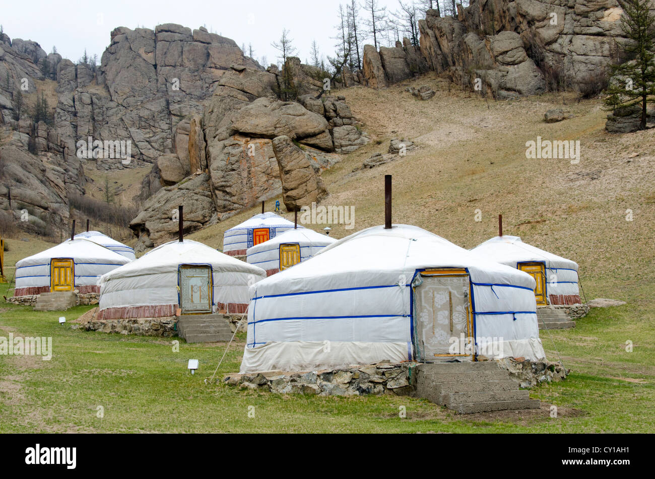 Ger oder Jurte, Ger-Camp, Tärelsch Nationalpark, Mongolei Stockfoto