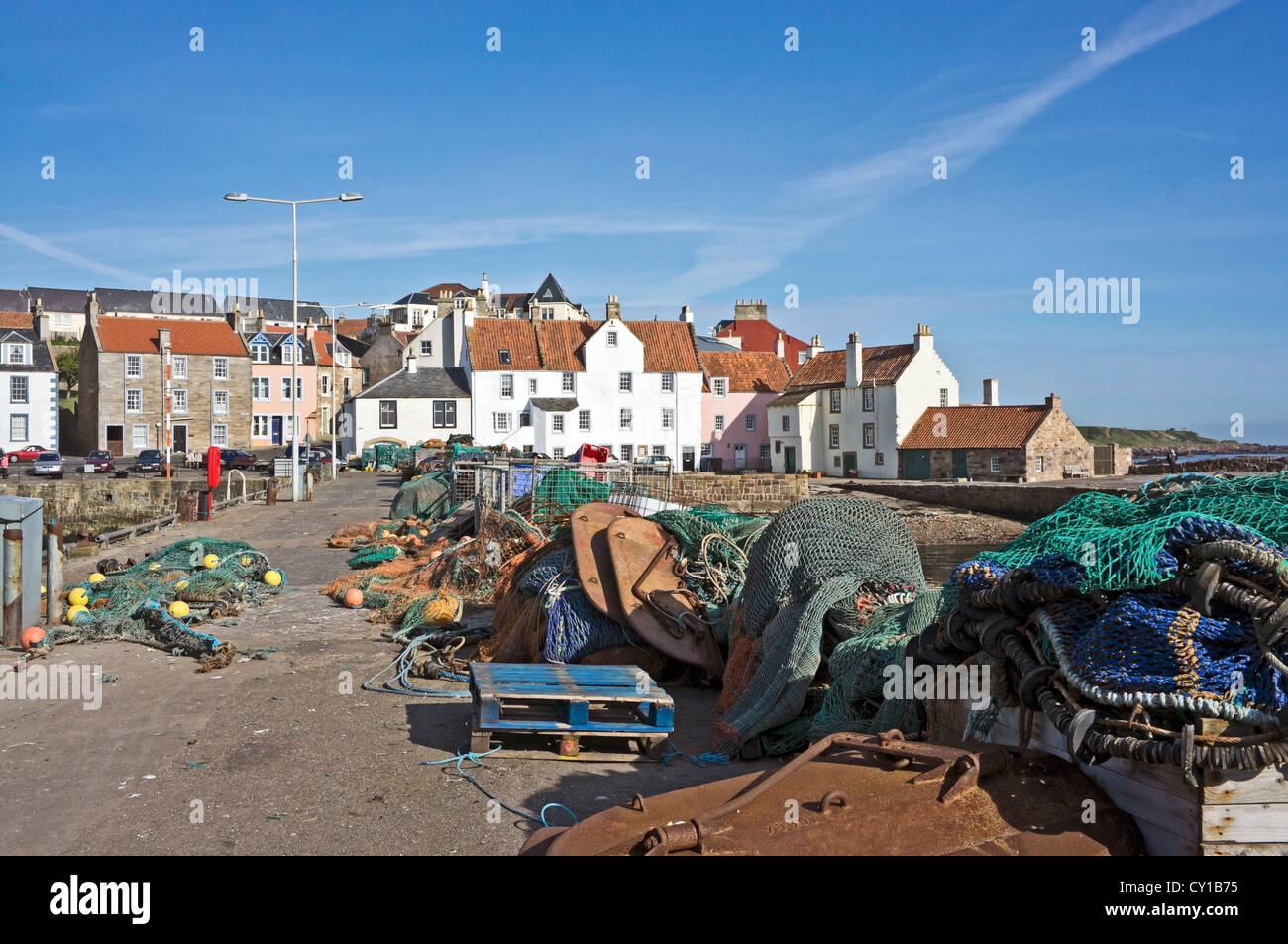 Fanggeräte am Zentrum Pier in Pittenweem Hafen Fife Schottland Stockfoto