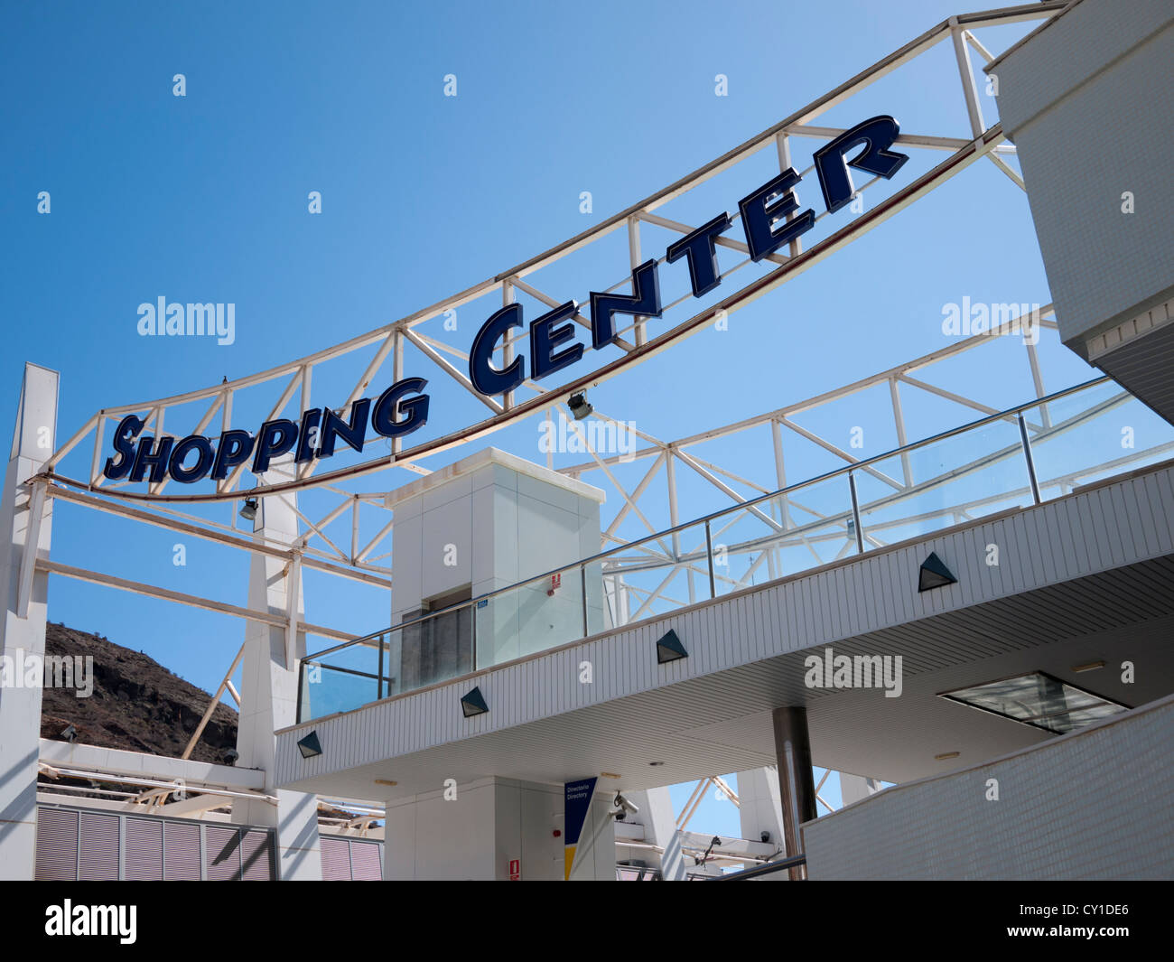 Einkaufszentrum-Schild am Puerto de Mogan Gran Canaria Kanaren Spanien Stockfoto