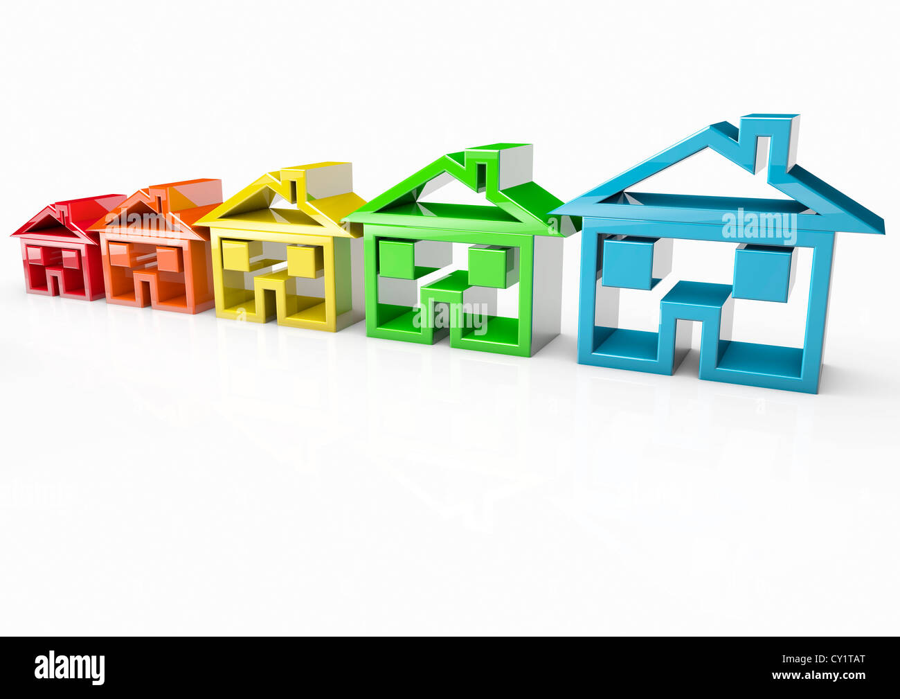 3D-Render von bunten Haus Symbole, die die Eigenschaft Markt - Begriff Bild Stockfoto