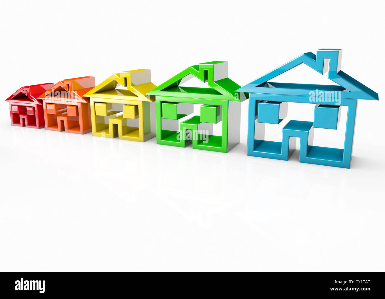 ENERGIEEFFIZIENZ Bunte Haussymbole Immobilienmarkt - Konzeptbild Stockfoto