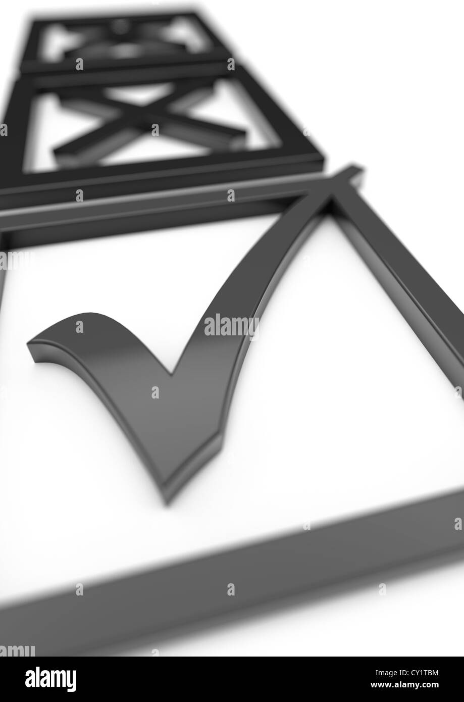 3D-Render von einem in Abstimmung mit zwei Kreuze in den Hintergrund und ein Häkchen im Vordergrund - Konzept Bild gefüllt Stockfoto