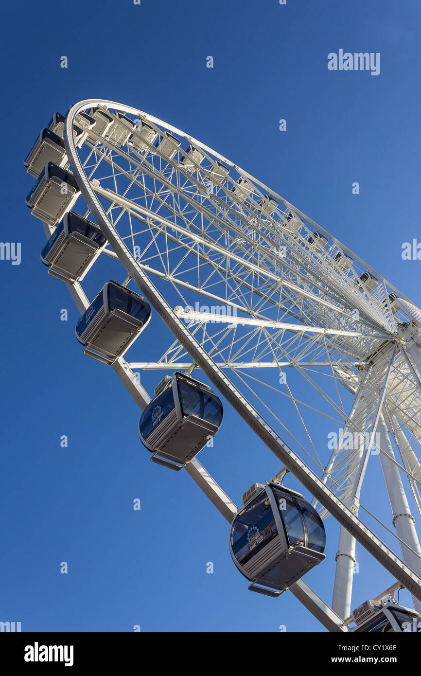 Seattle Great Wheel, eines der größten Riesenräder in den USA. Es befindet sich entlang der Uferpromenade von Seattle. Stockfoto