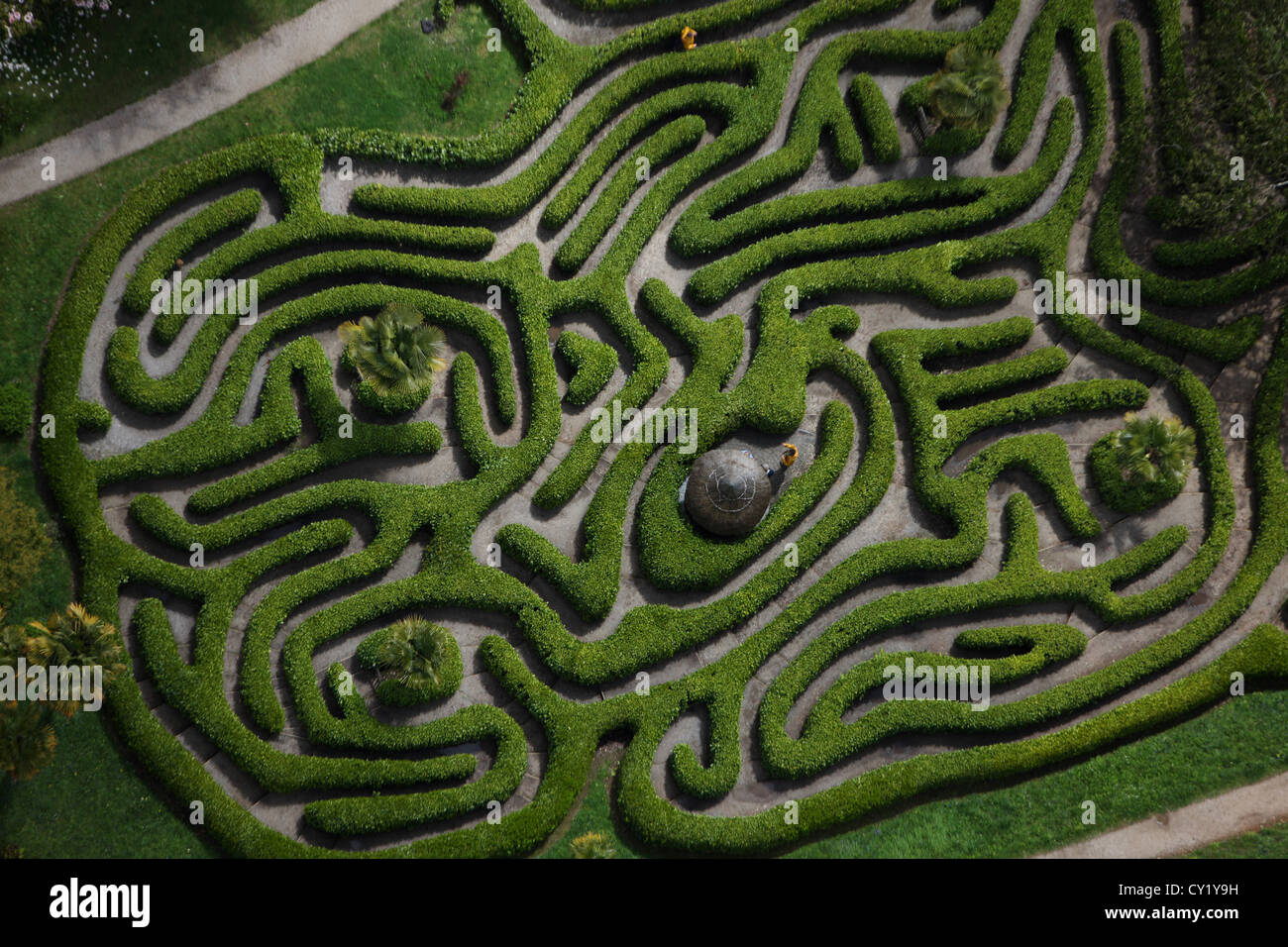 Luftaufnahme des Labyrinth in Glendurgan Garden, Cornwall Stockfoto