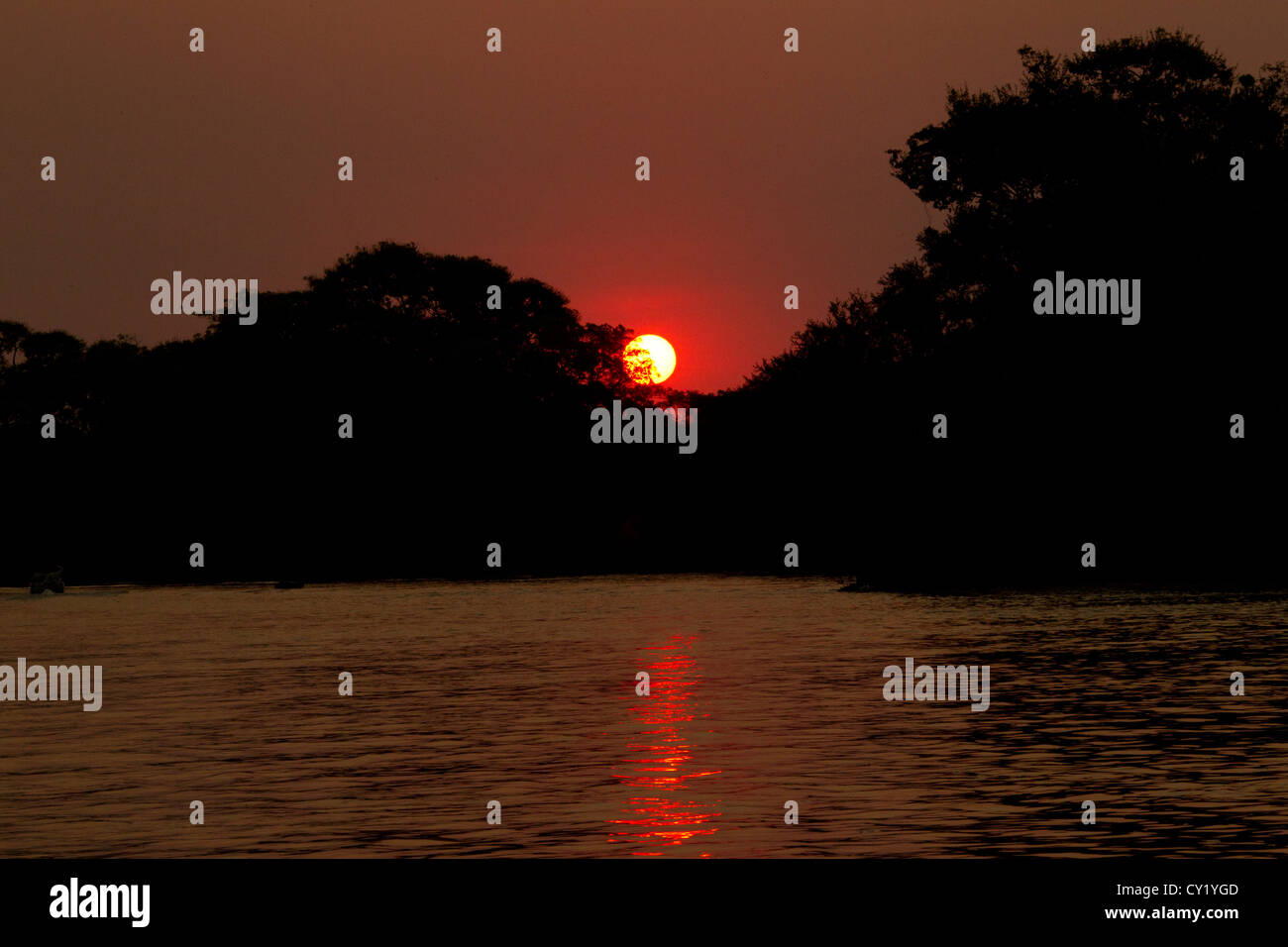 Tres Irmãos Fluss bei Sonnenuntergang. Pantanal, Brasilien Stockfoto