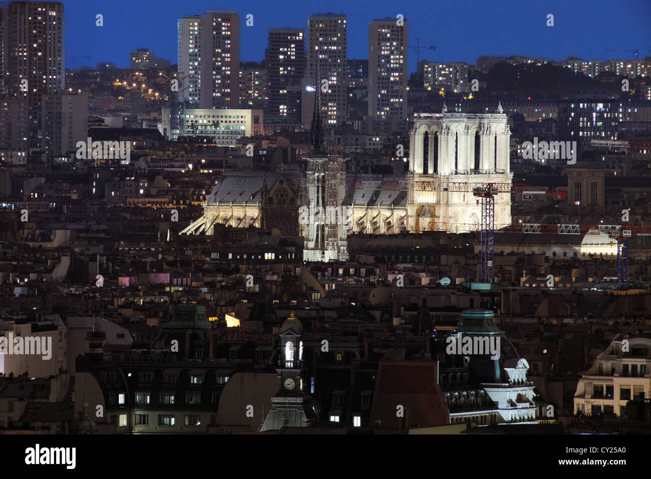 Notre Dame de Paris bei Nacht; La Cathédrale Notre-Dame de Paris Stockfoto