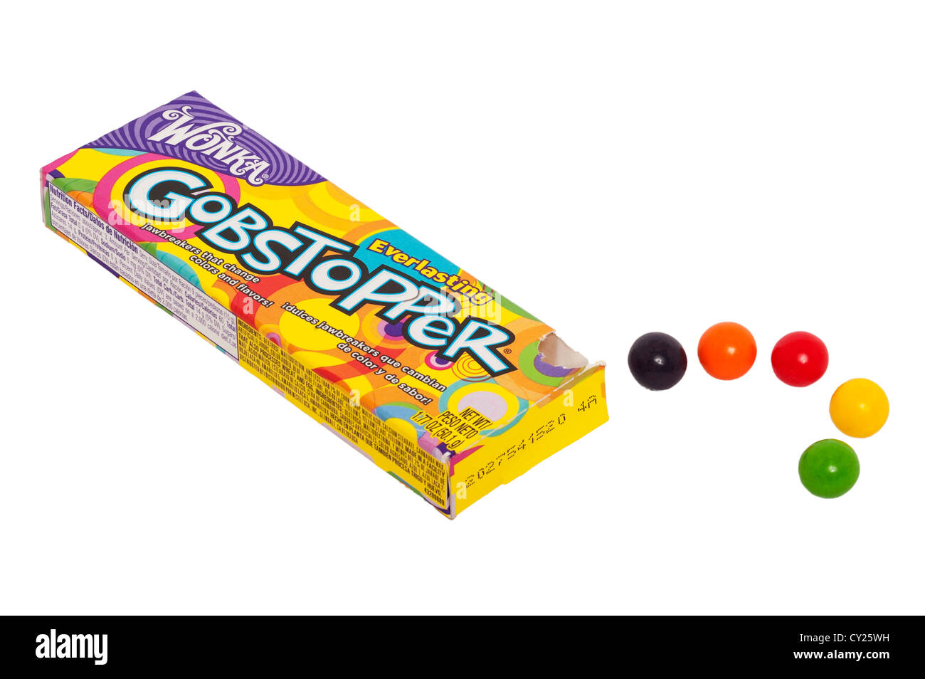 Ein Paket von Wonka ewige Gobstoppers Süßigkeiten Candy auf weißem Hintergrund Stockfoto