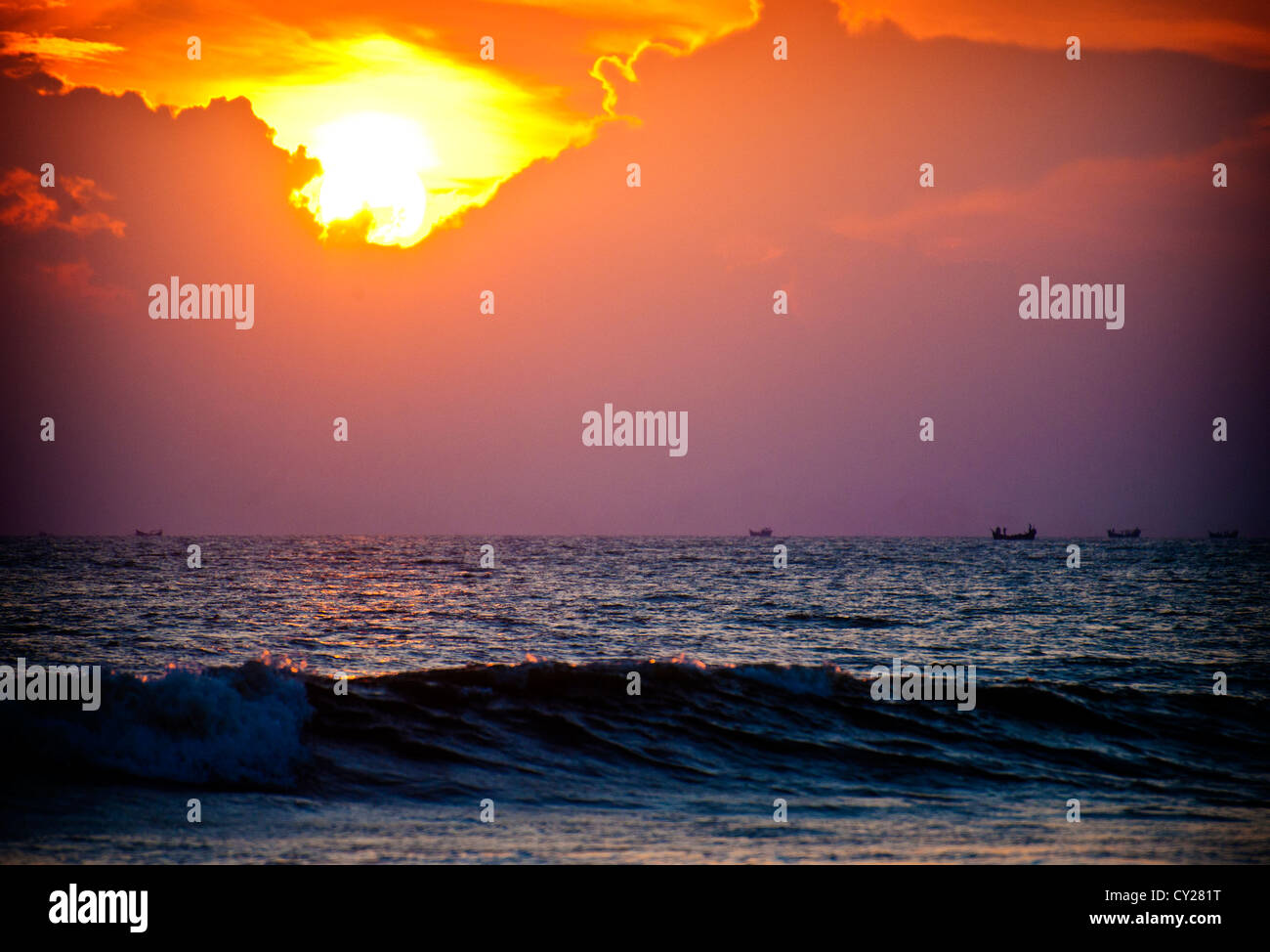 Sonnenuntergang, Cox Bazar, Bangladesch Stockfoto