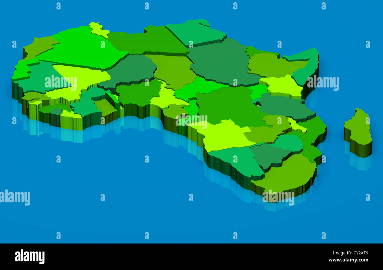 3D-Illustration politische Landkarte des Kontinents Afrika Stockfoto