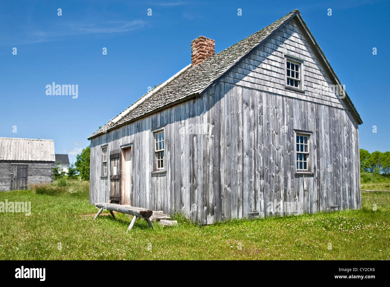 Ein Beispiel für einen frühen Pionier Gehöft ca. 1700 in ländlichen Prince Edward Island, Kanada. Stockfoto