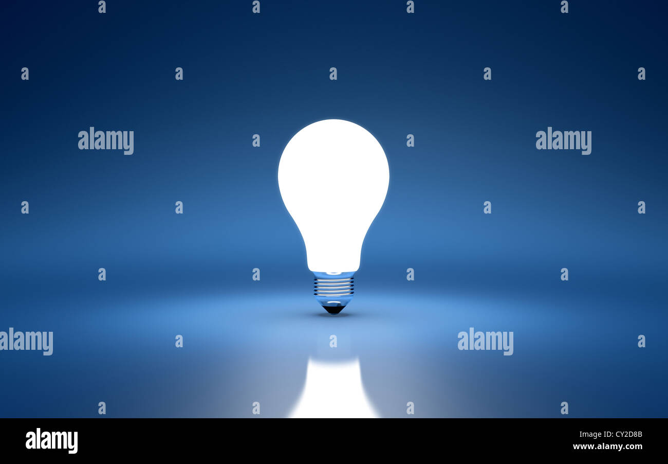 3D Render Glühbirne auf blauem Hintergrund Stockfoto